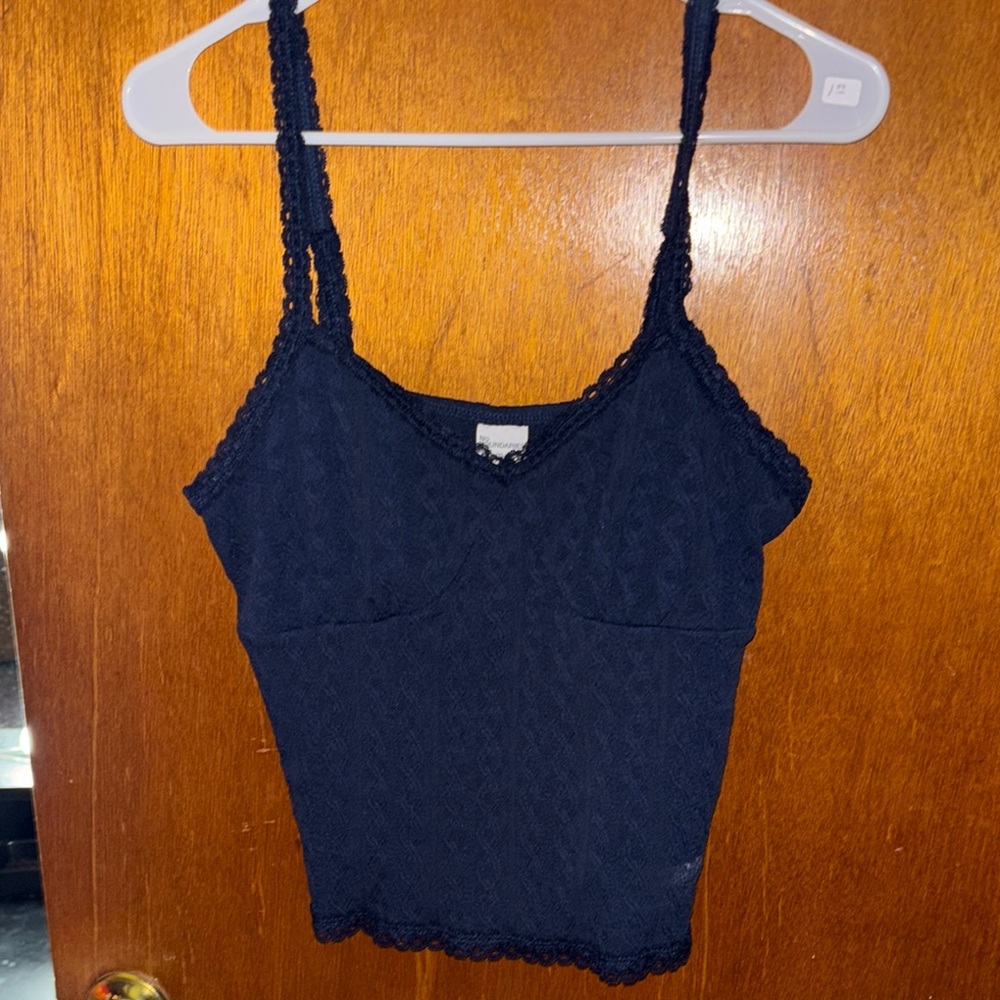 Navy Blue Lace Trim Cami Top